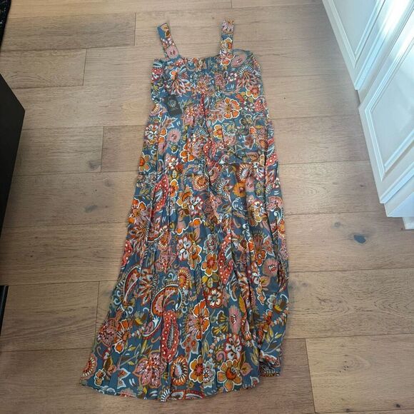 $69 Vince Camuto  Floral Square-Neck Smocked-Back Maxi Dress Size large m9 - Picture 3 of 5
